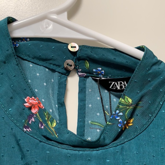 Zara Green Floral Long Sleeve Mini Dress NWT XS - Picture 12 of 12